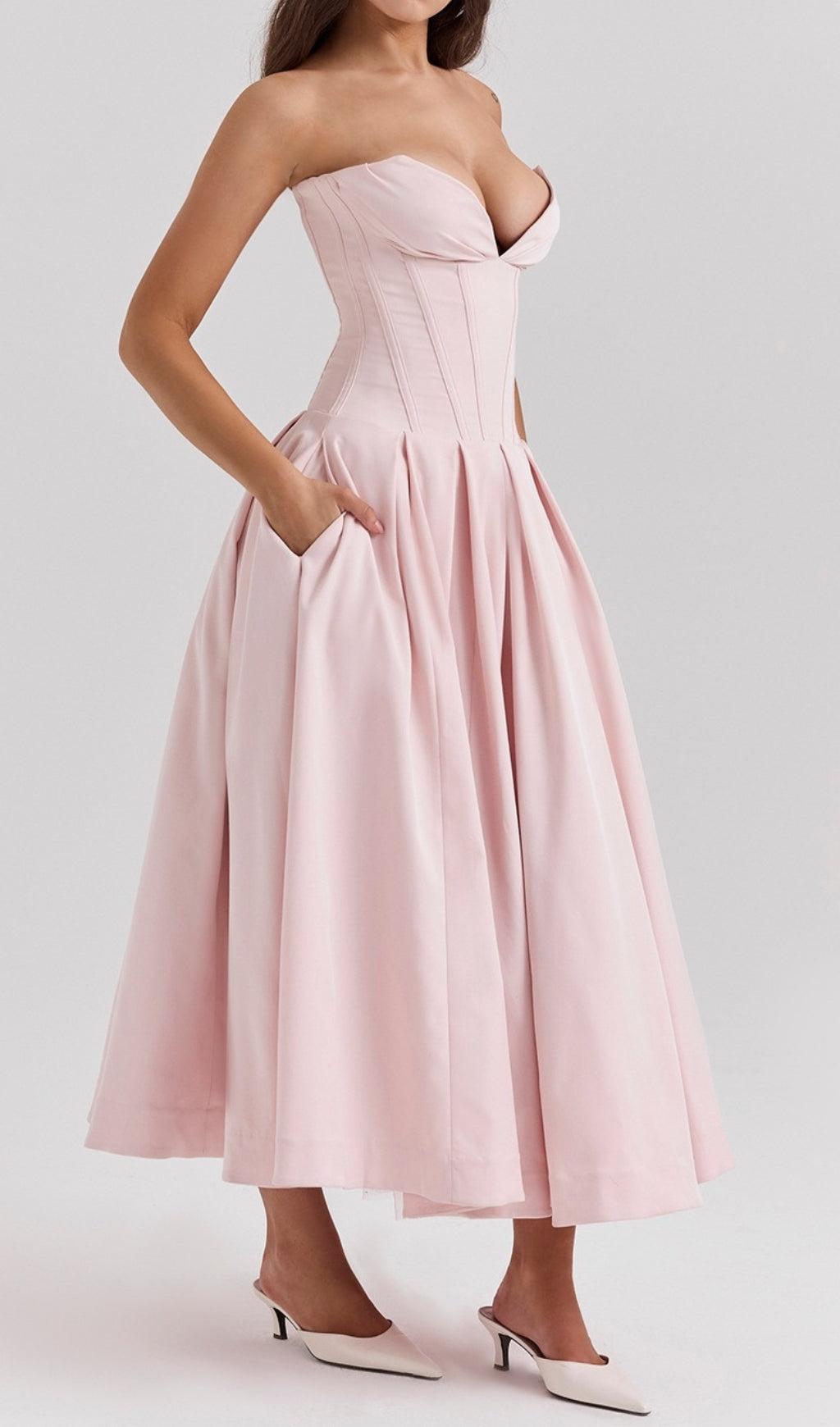 Devani Pink Strapless Corset Midi Dress