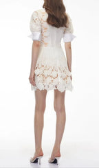 Selena White Floral Appliqué Mini Dress With Cut-Outs Flowering Girl