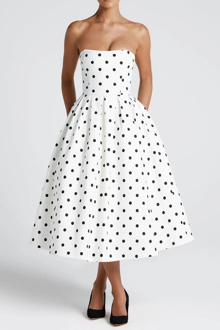 Edith Midi Dress - Black Polka Dot Print Flowering Girl