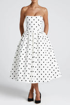 Edith Midi Dress - Black Polka Dot Print Flowering Girl