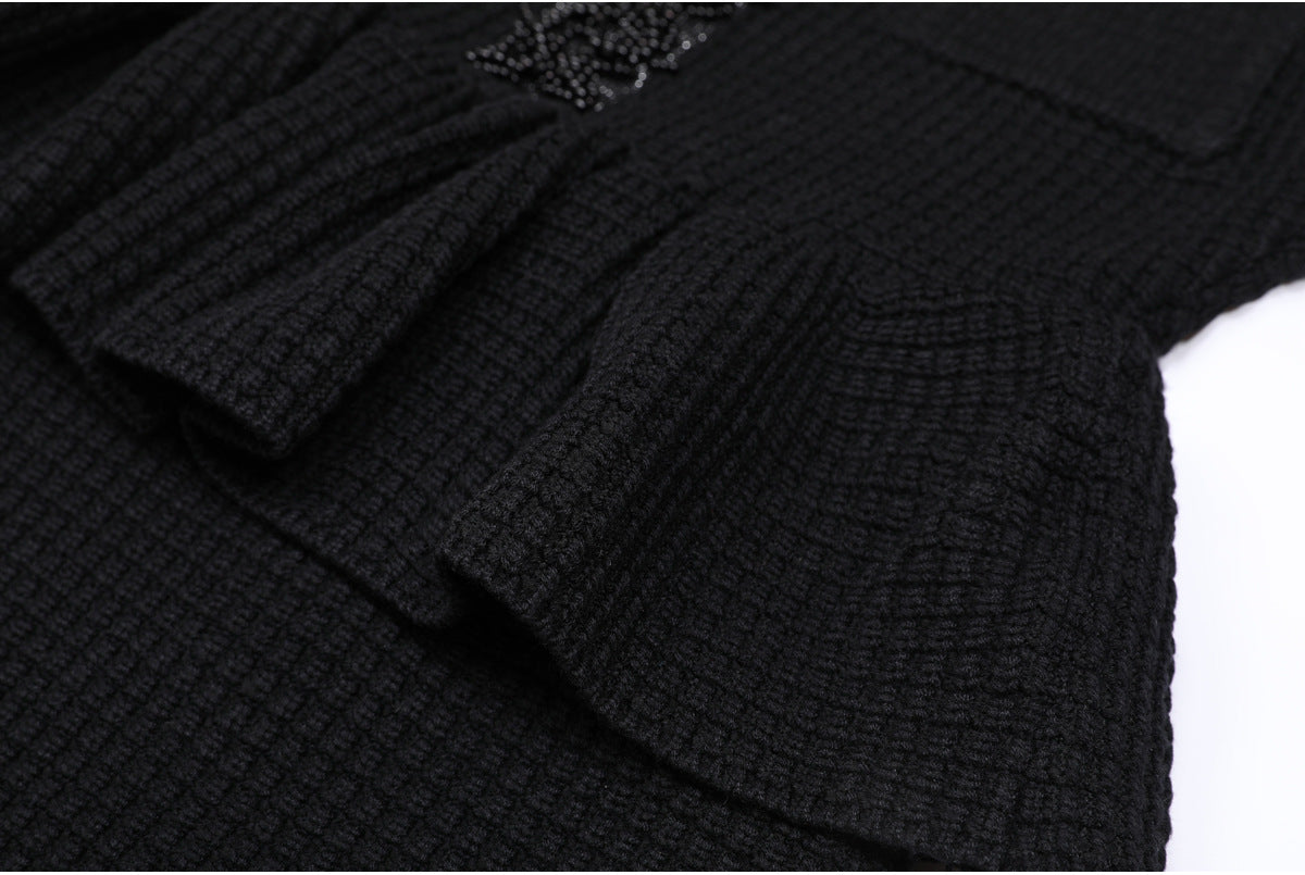 Kinuye Black Beaded Knit Midi Dress Flowering Girl