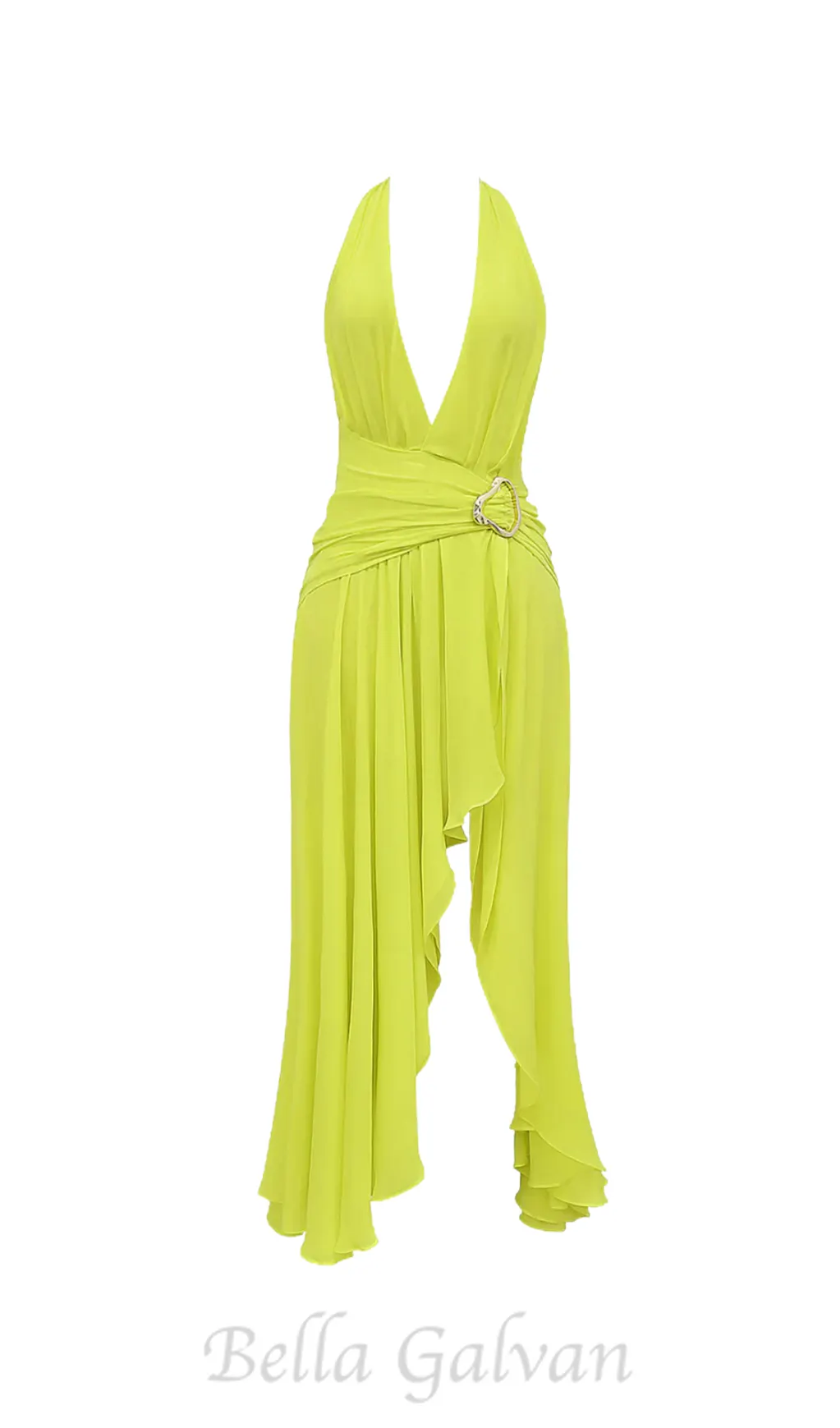 maéva halter neck slit plunge neck maxi dress in green Flowering Girl