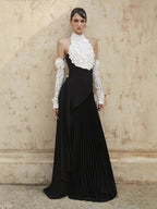 Jenny Halter-Neck 3d Flower Embroidery Backless Maxi Dress - Black Flowering Girl