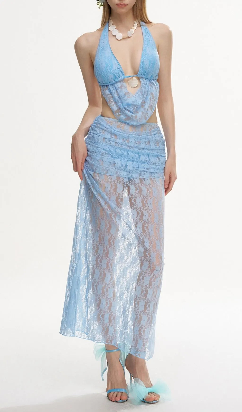 Latiece Blue Lace Three-Piece Swimsuit Flowering Girl
