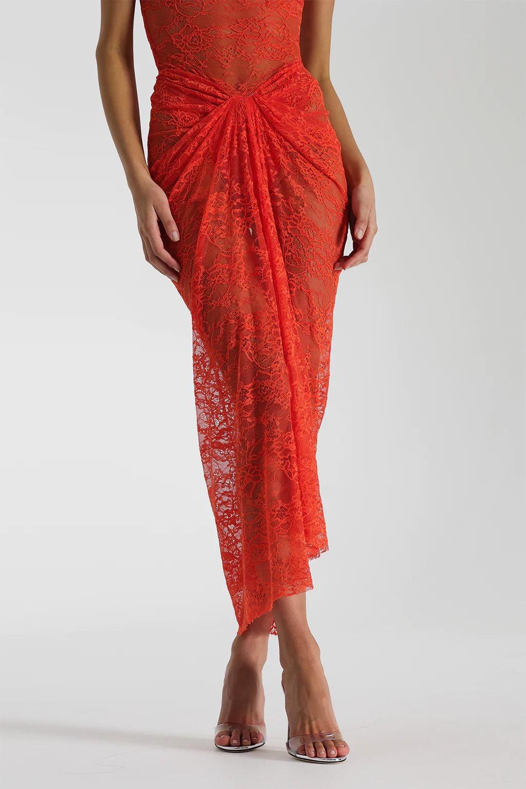 Strapless Twisted Lace Dress In Orange Flowering Girl
