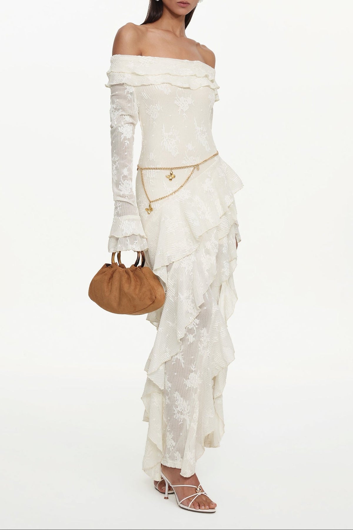 Tahoe One Shoulder Long Sleeve Asymmetric Ruffle Maxi Dress Flowering Girl