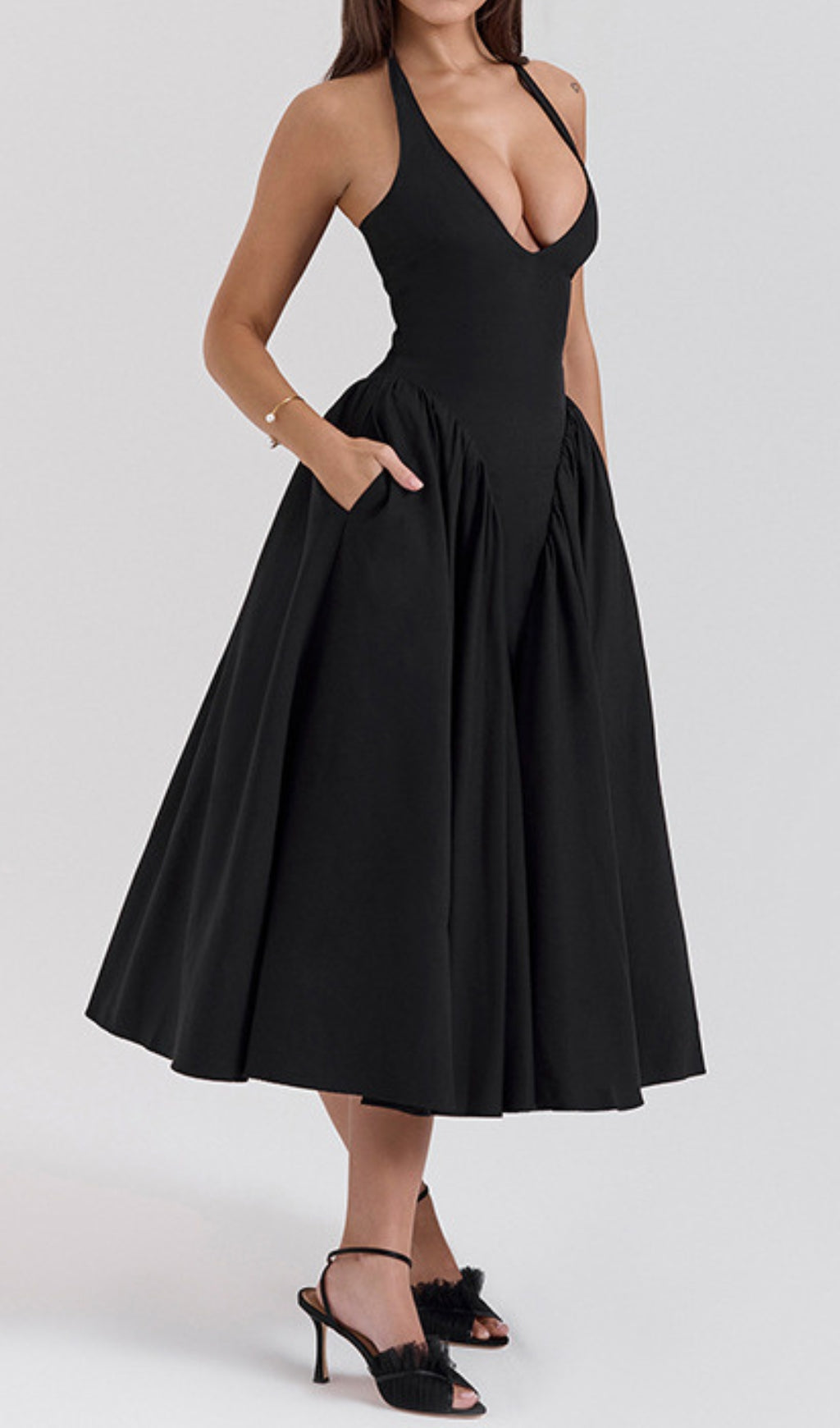 Dierdra Black Halter Midi Dress Flowering Girl