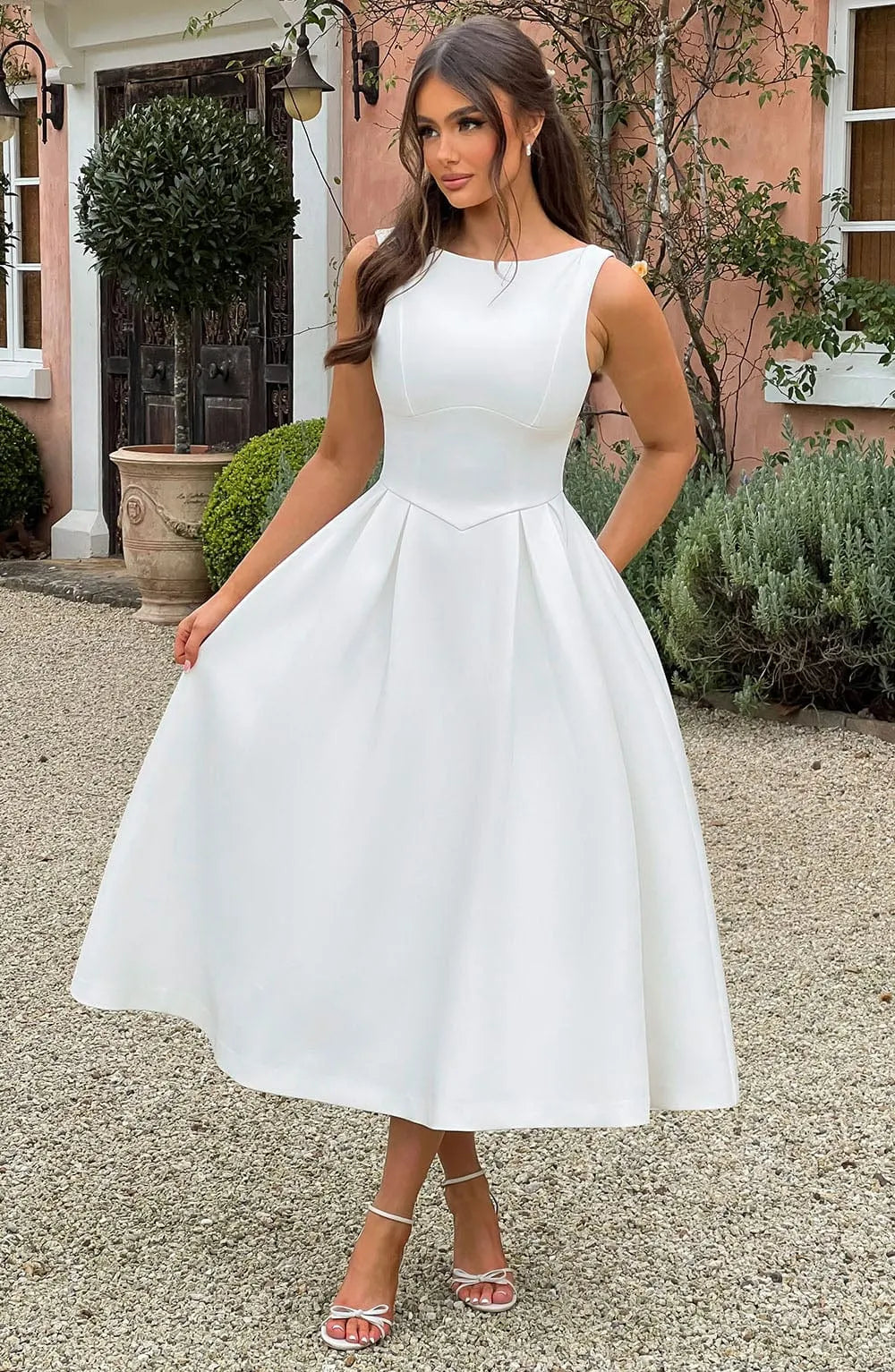 Clarabella sleeveless Midi Dress in white Flowering Girl