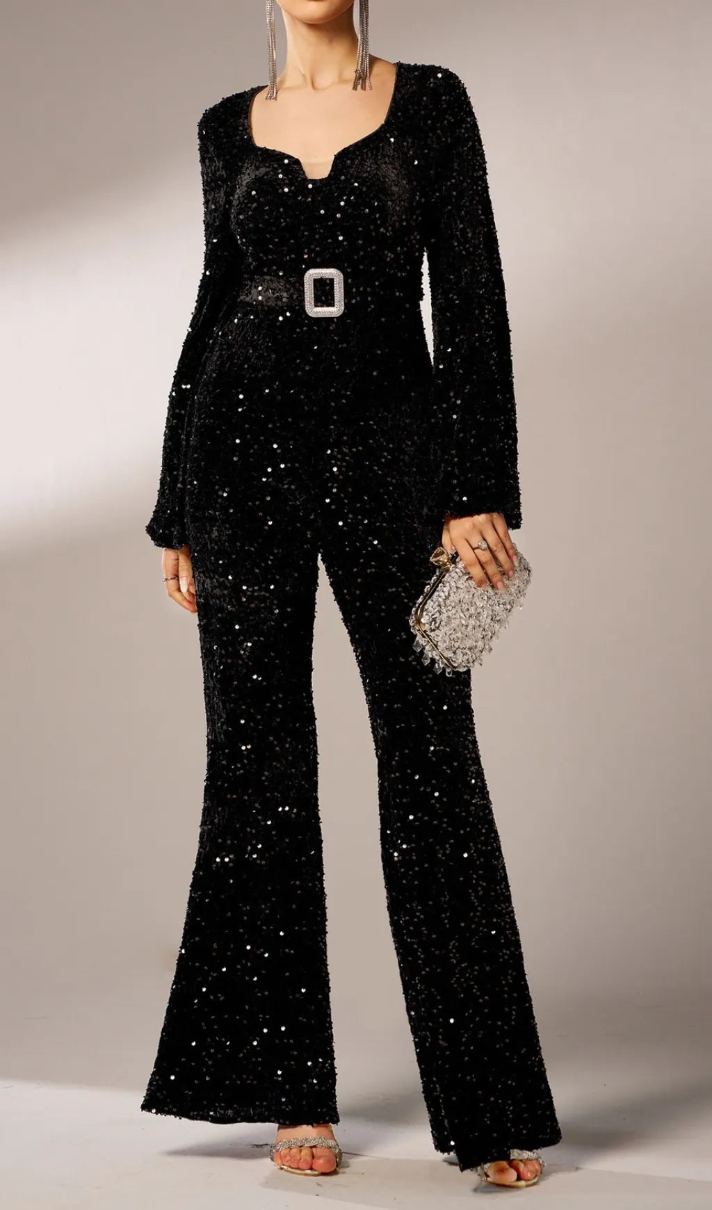 Cicily Black Sequin Long Sleeve Jumpsuit Flowering Girl