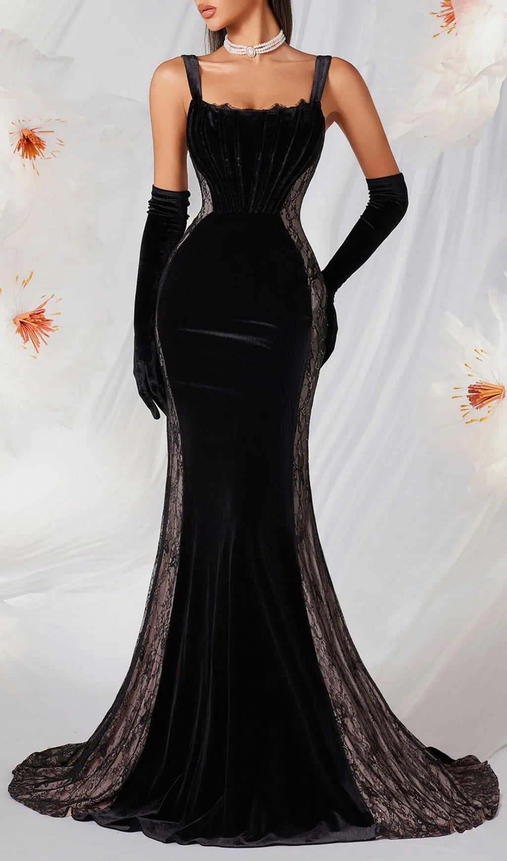 Lana Black Strappy Corset Velvet Lace Gown Flowering Girl