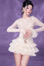 Eudora Lace Embroidery Ruched Trim Mini Dress In White Flowering Girl
