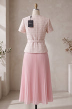 Pale Pink Tweed Fitted Bodice with Peplum and A-Line Skirt Two-Piece Set Flowering Girl