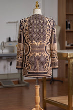 Black Structured Longline Blazer with Pearl and Gold Embroidery Flowering Girl
