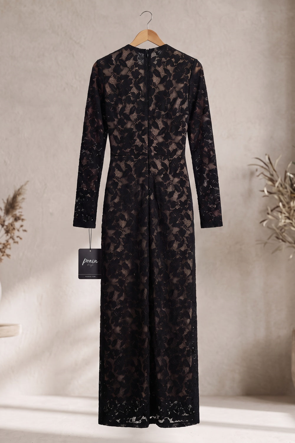 Black Floral Lace Column Gown Flowering Girl
