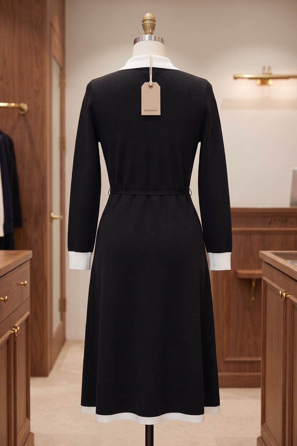 Black Fine-Gauge Ribbed Knit A-Line Midi Dress Flowering Girl