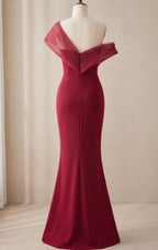 Deep Red Structured Crepe Mermaid Evening Gown with Silver Beaded Asymmetrical Bodice Flowering Girl