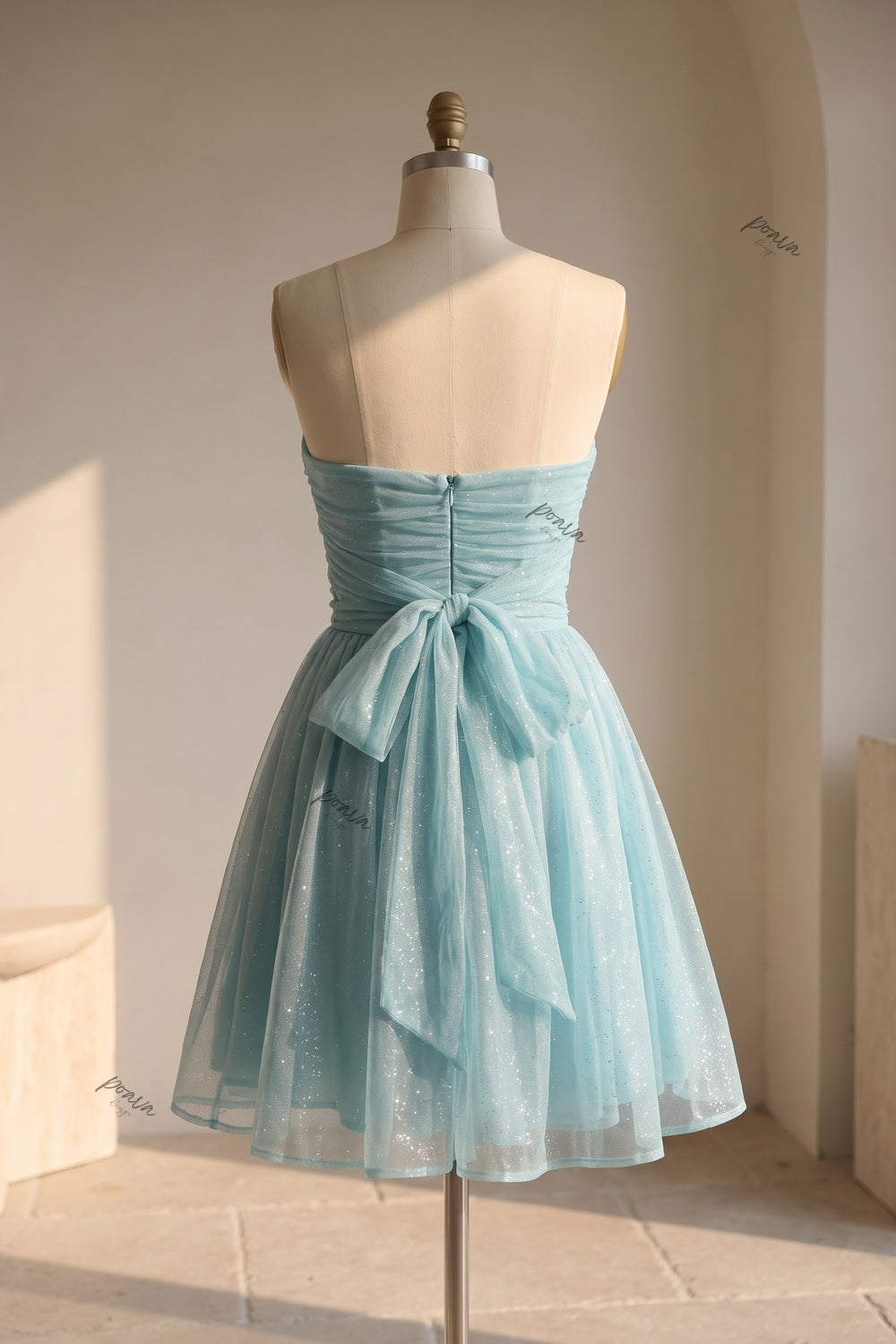 Light Blue Glitter Tulle Fit-and-Flare Mini Dress Flowering Girl