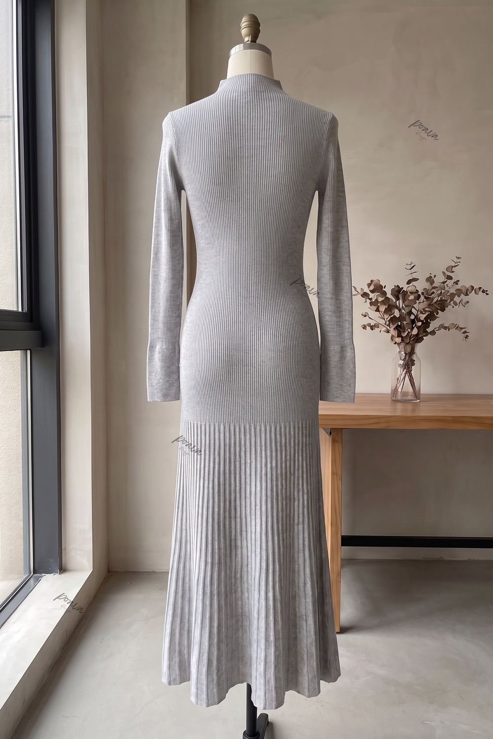 Heather Grey Ribbed Knit Column-to-Flare Dress Flowering Girl