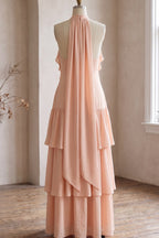 Pale Peach Lightweight Crepe A-Line Tiered Dress Flowering Girl