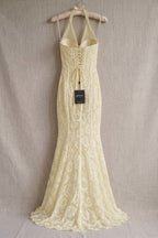 Pale Yellow Floral Lace Mermaid Gown Flowering Girl