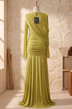 Chartreuse Ruched Mesh Gown Flowering Girl