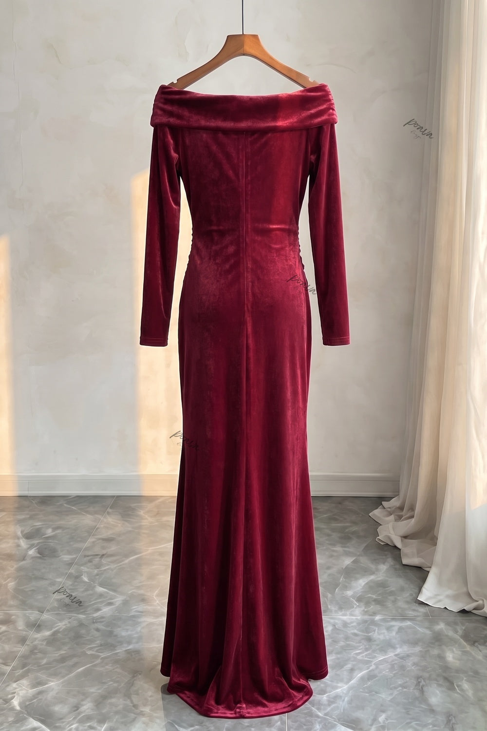 Burgundy Velvet Mermaid Evening Gown Flowering Girl