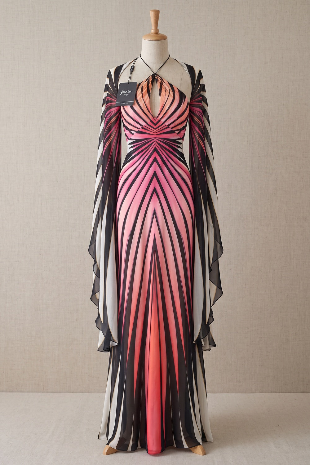 Engineered Radiating Stripe Chiffon Cape Column Gown Flowering Girl