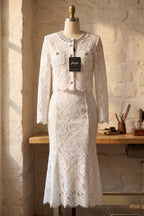 White Floral Corded Lace Two-Piece Skirt Suit Flowering Girl