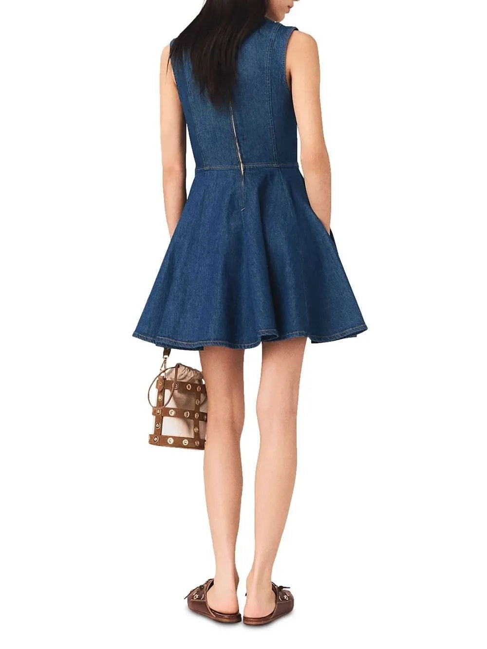 Risunim Flared Mini Denim Dress Flowering Girl