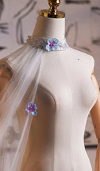 Leira White Flower Embellished Mesh Shawl Flowering Girl