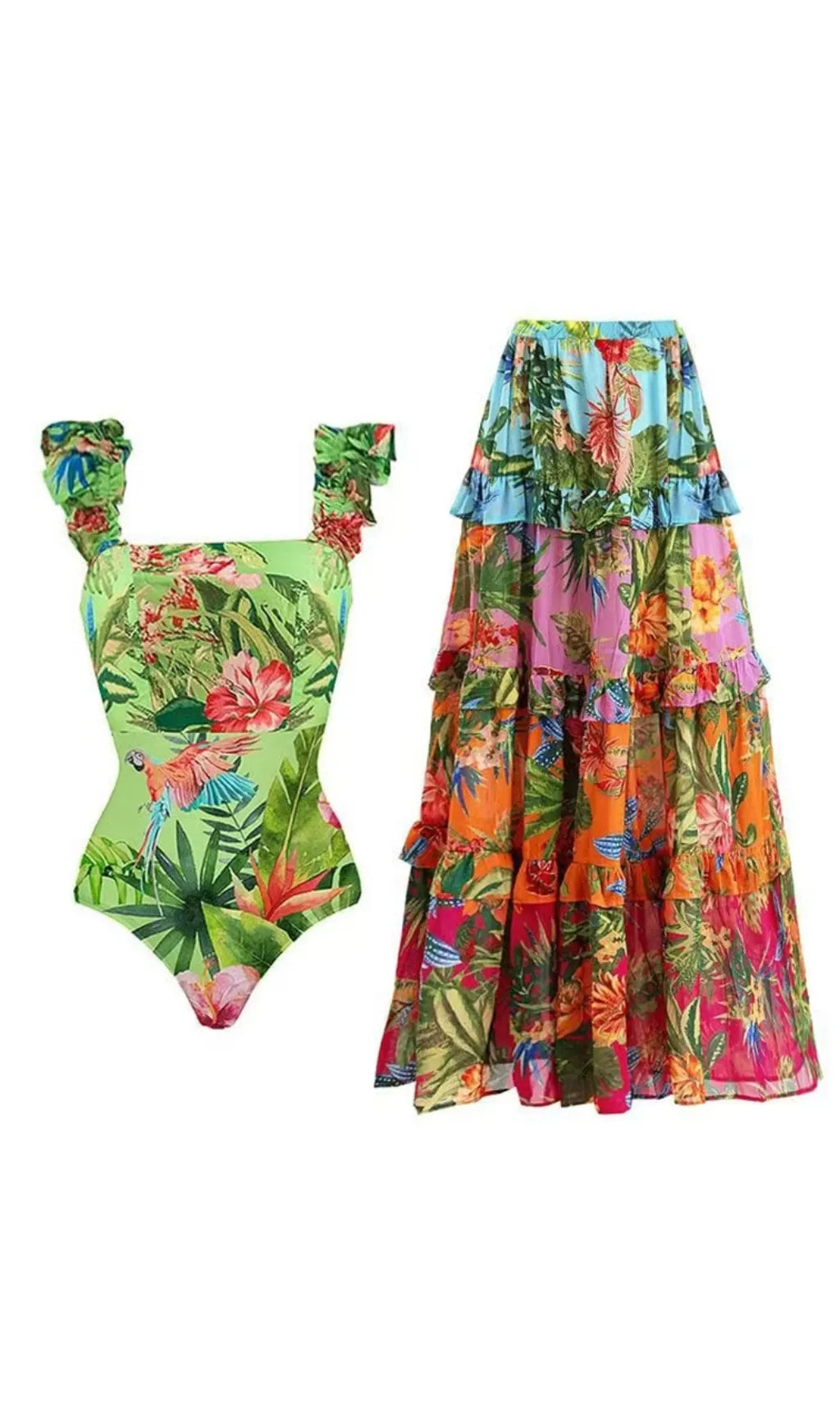 Emeline Printed One-Piece Swimsuit & Skirt Flowering Girl