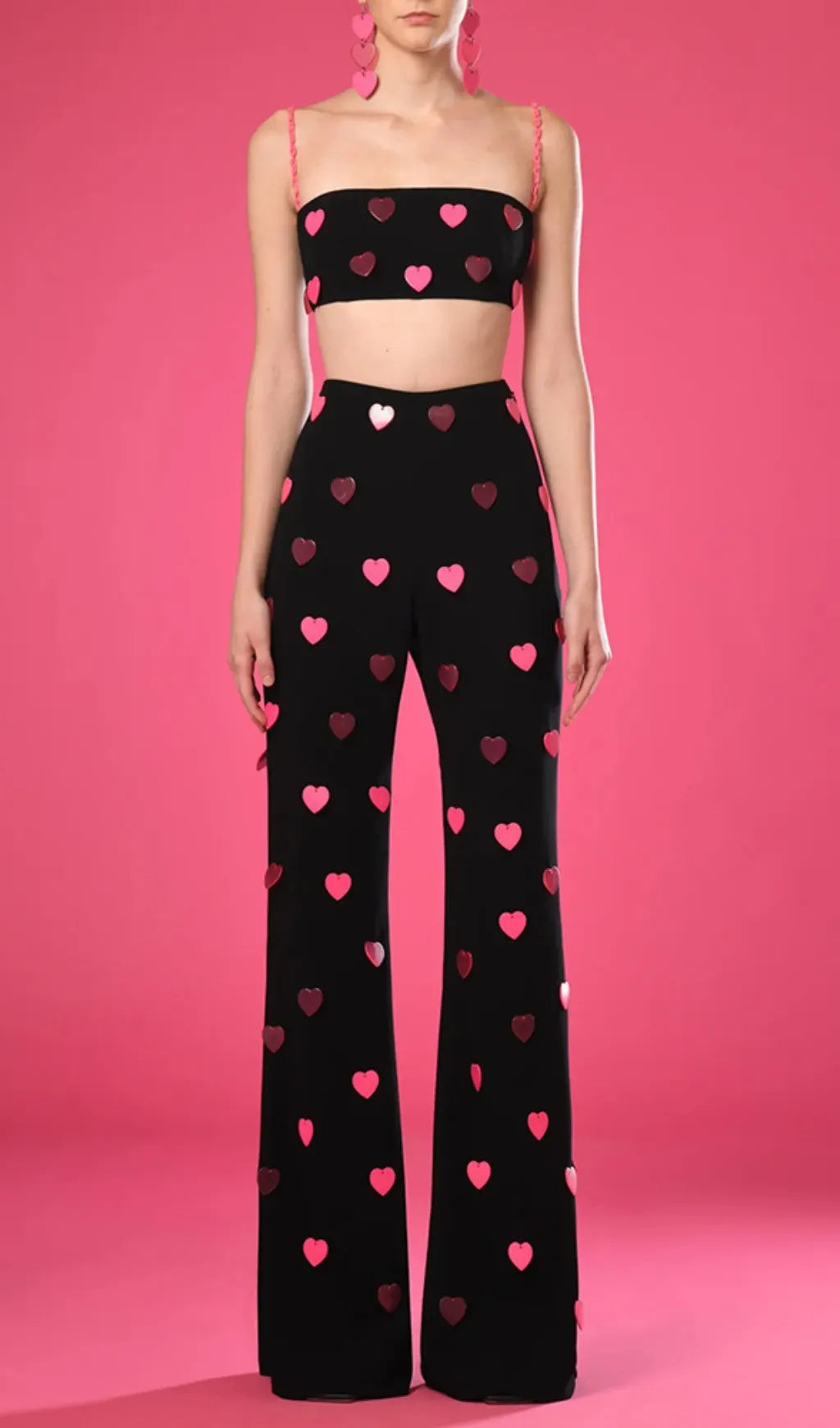 Clovia Pink Heart Embellished Top & Pants Set Flowering Girl