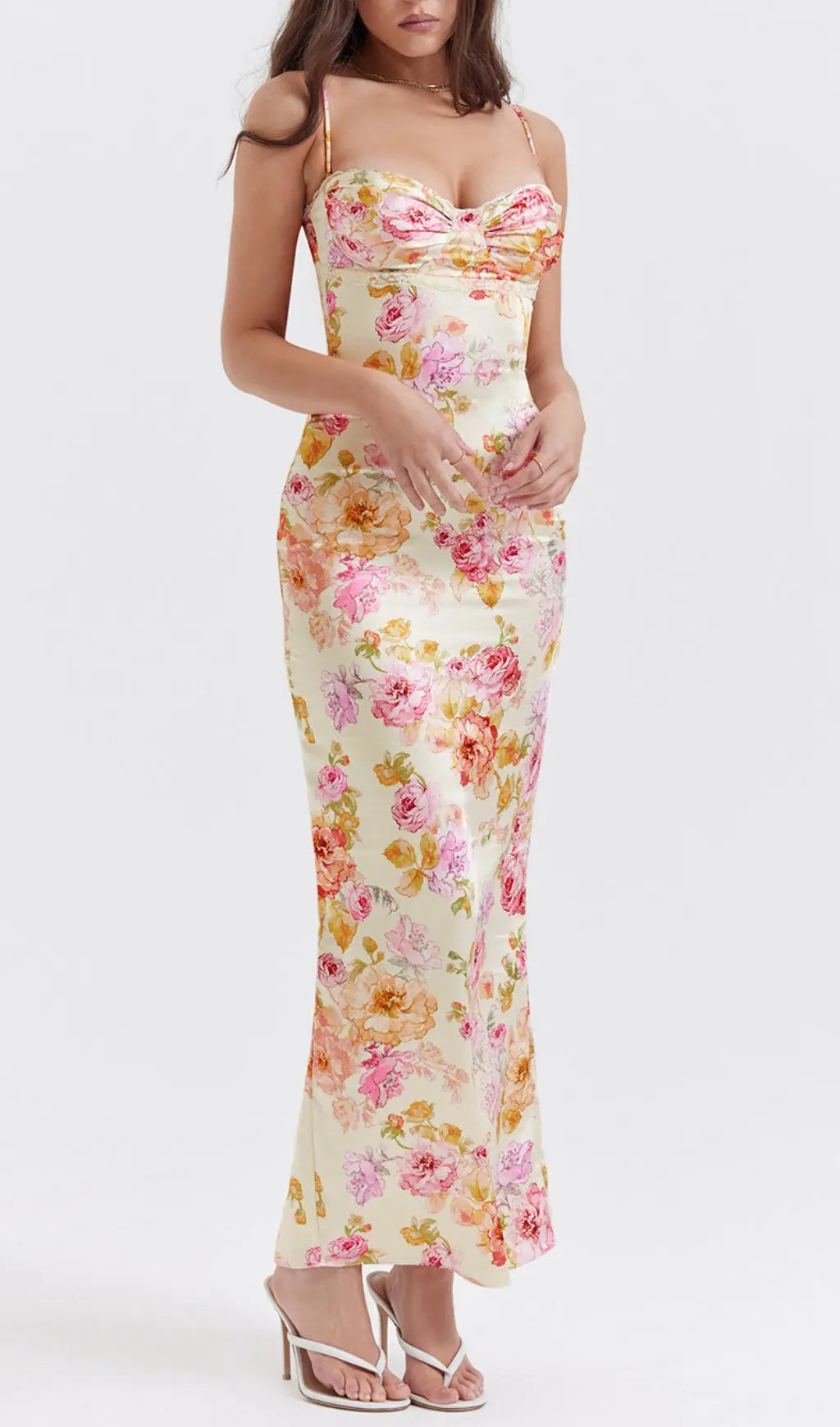 Ivory Floral Maxi Dress Flowering Girl