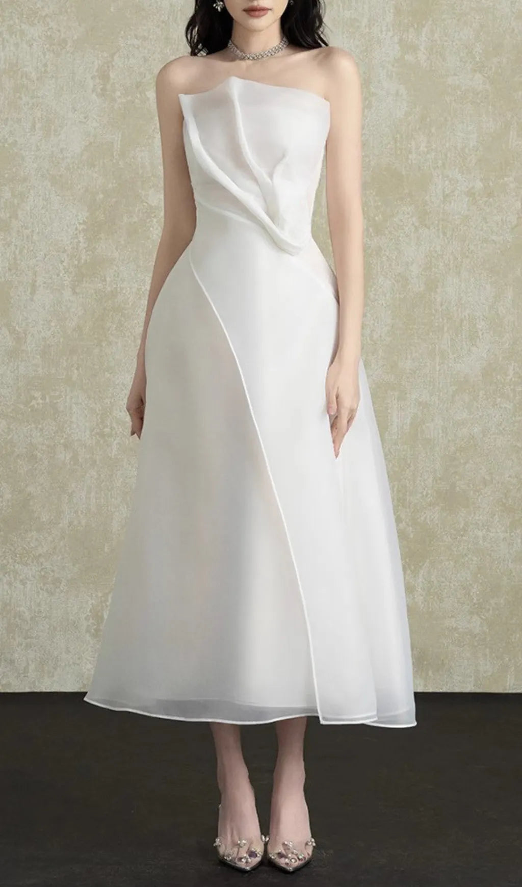 Helki White Strapless Midi Dress Flowering Girl