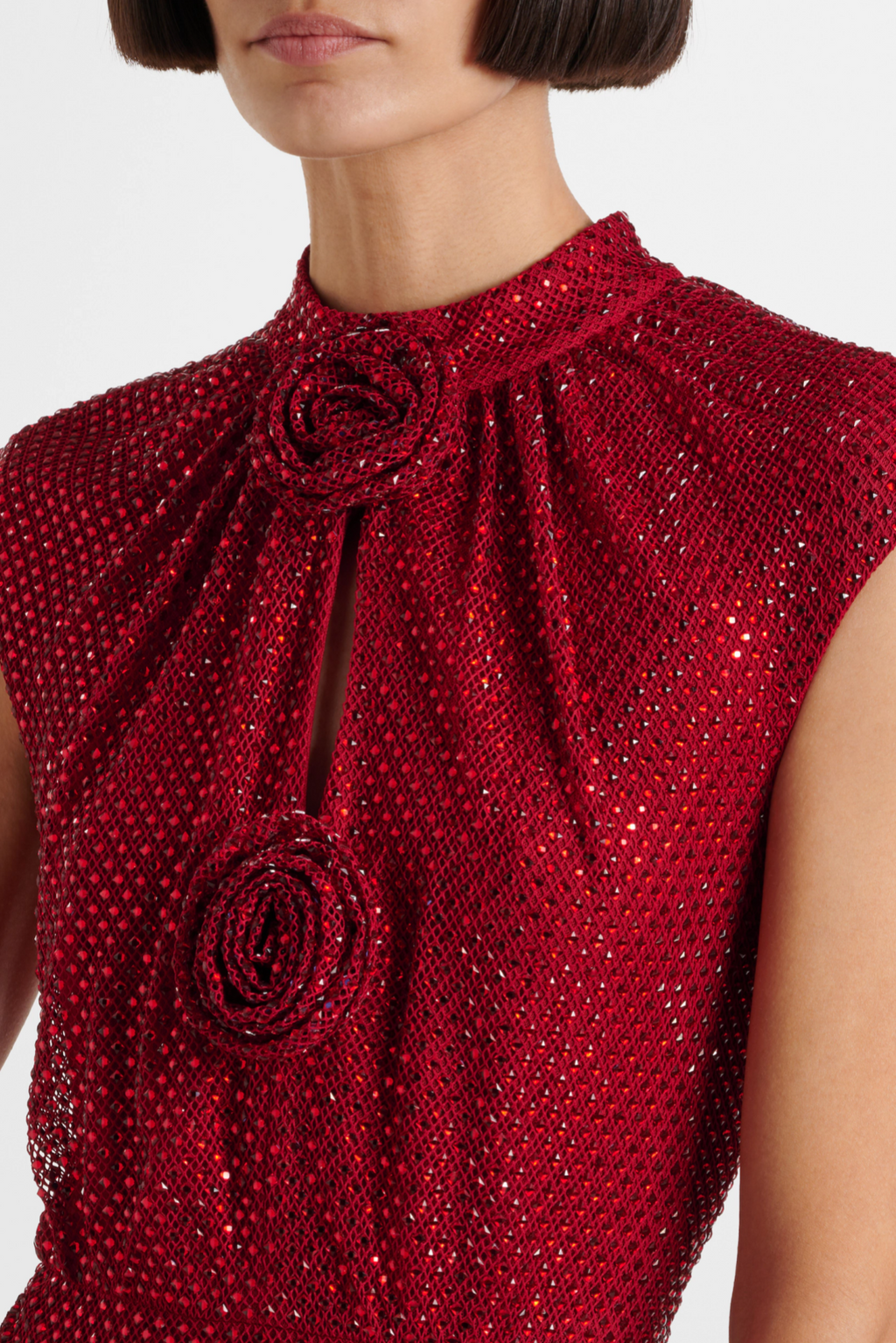 Sharrie Flower Rhinestone Embellished Fishnet Midi Dress Flowering Girl
