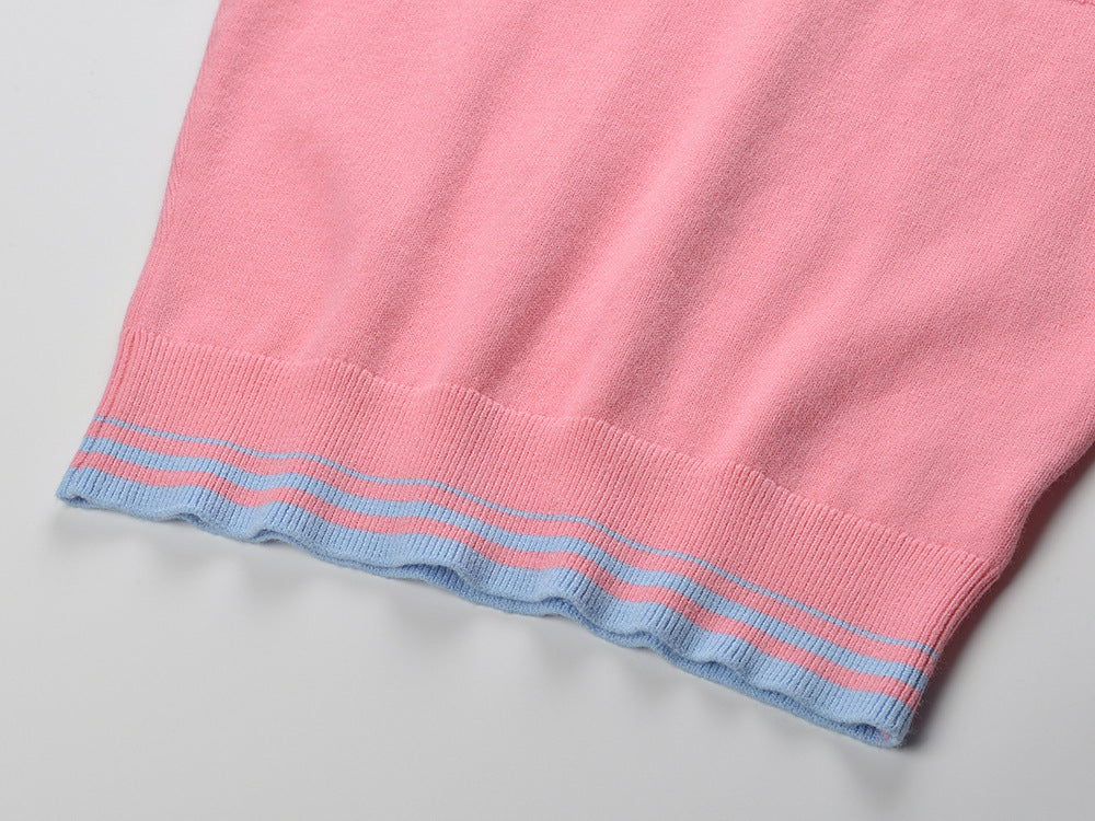 Pink Contrast Stripe Knit Top Flowering Girl