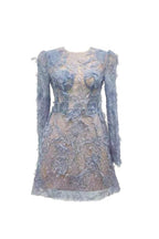 Floral And Ramage Embroidery Midi Dress In Blue Flowering Girl