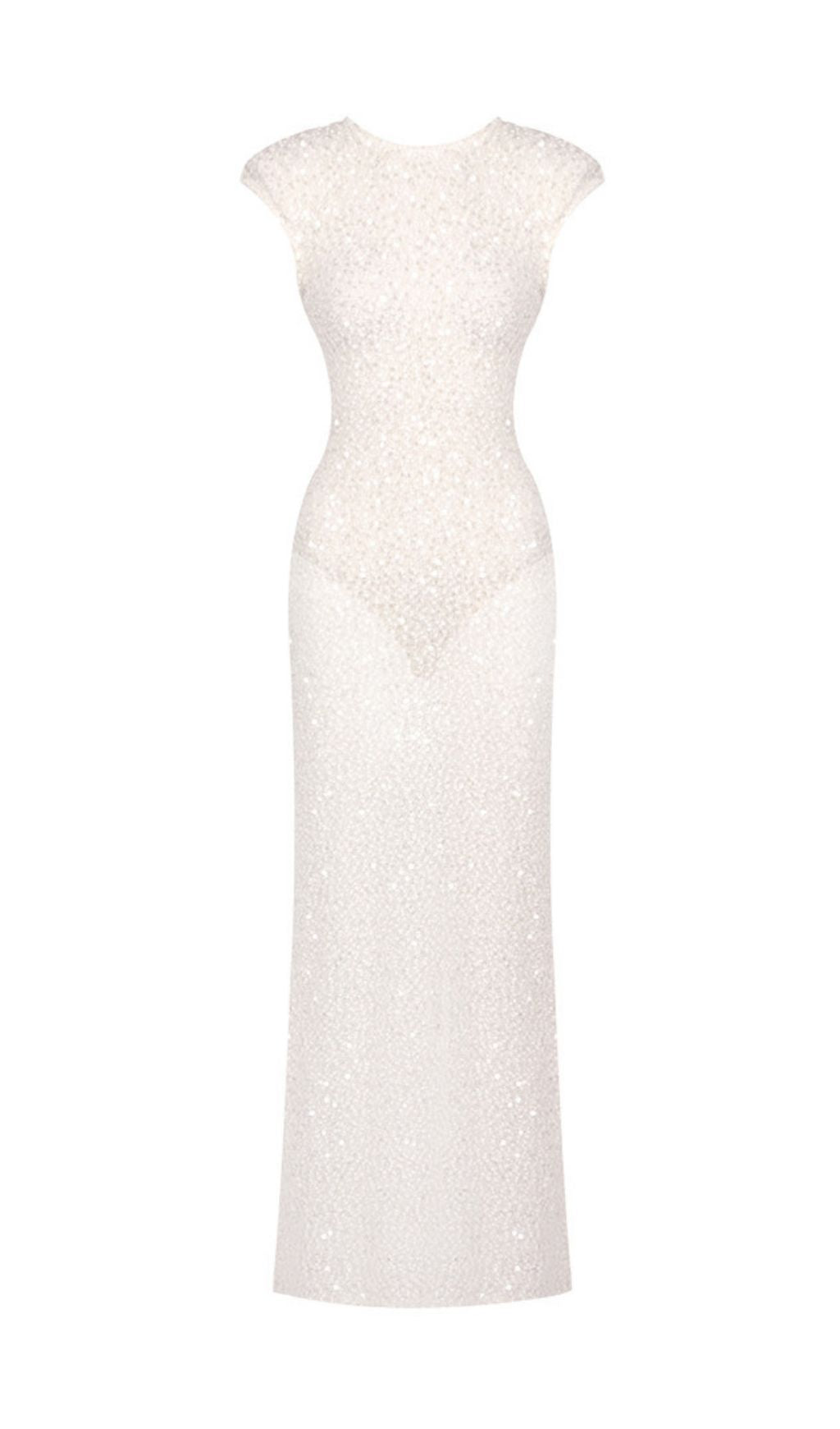 Kees White Sequin Sleeveless Backless Maxi Dress Flowering Girl