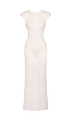 Kees White Sequin Sleeveless Backless Maxi Dress Flowering Girl