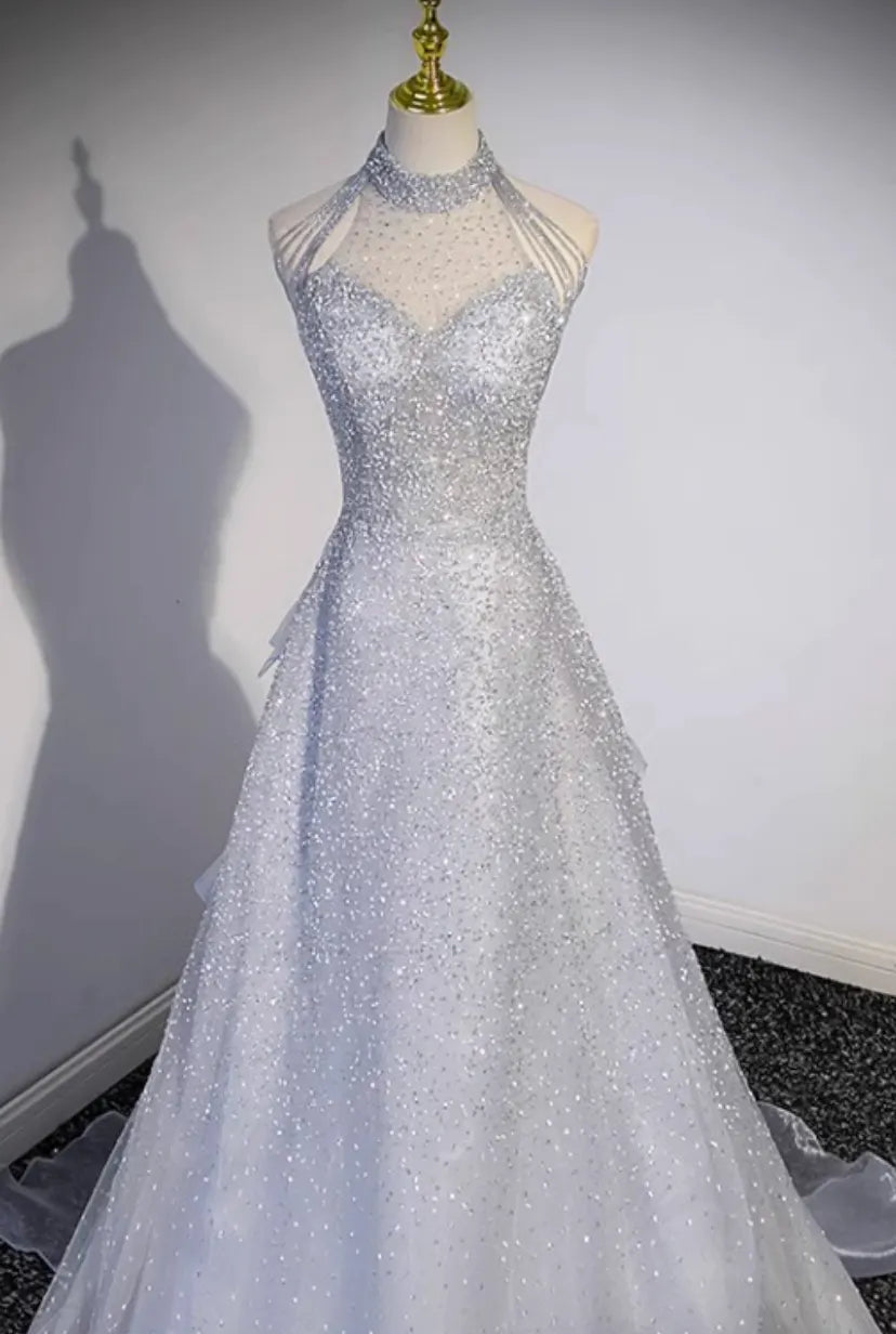 Silver Tulle A-Line Evening Gown Flowering Girl