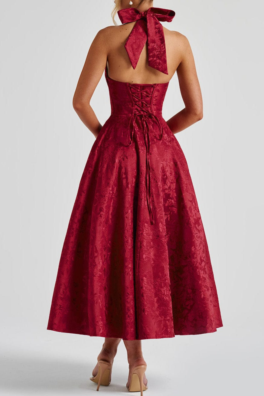 Effie Back Bow Midi Dress - Red Flowering Girl