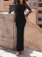 Mando Black Long Sleeve Diamante Bandage Maxi Dress Flowering Girl