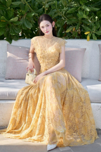 Jennifer Lace Flower Embellished Maxi Dress In Yellow Flowering Girl