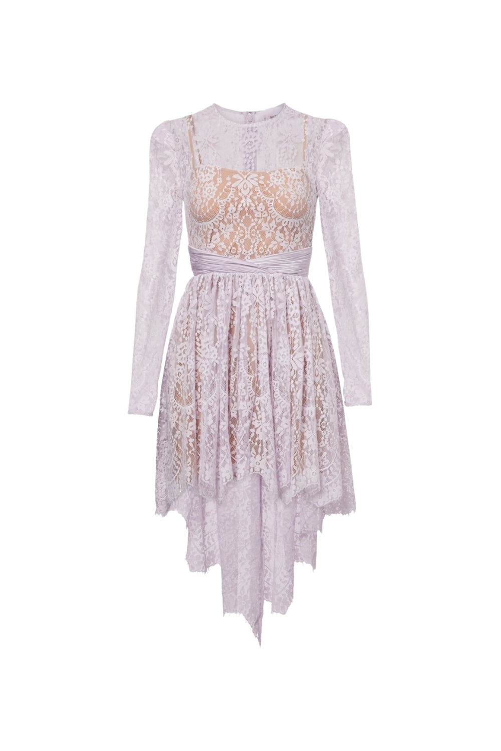 Sabrina Lilac Long Sleeve Lace Satin Mini Dress Flowering Girl