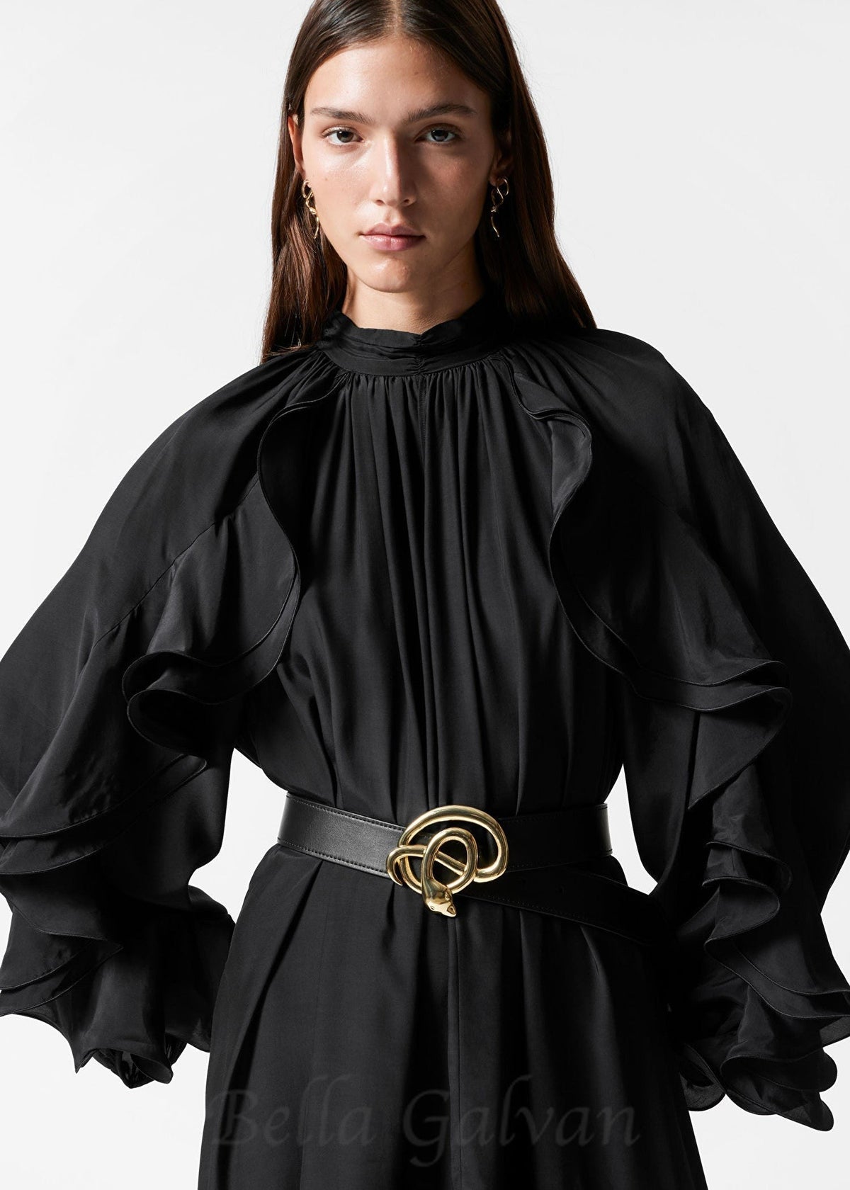 alani ruffled embellished mini dress in black Flowering Girl