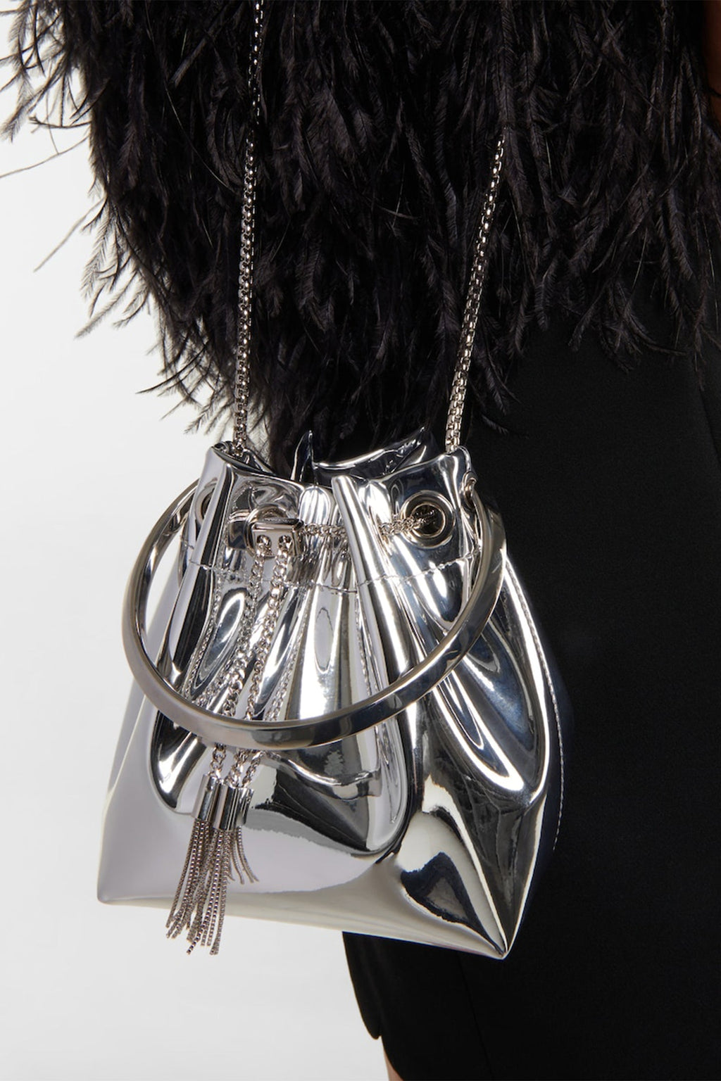 Metallic Round Handles Bucket Bag Flowering Girl