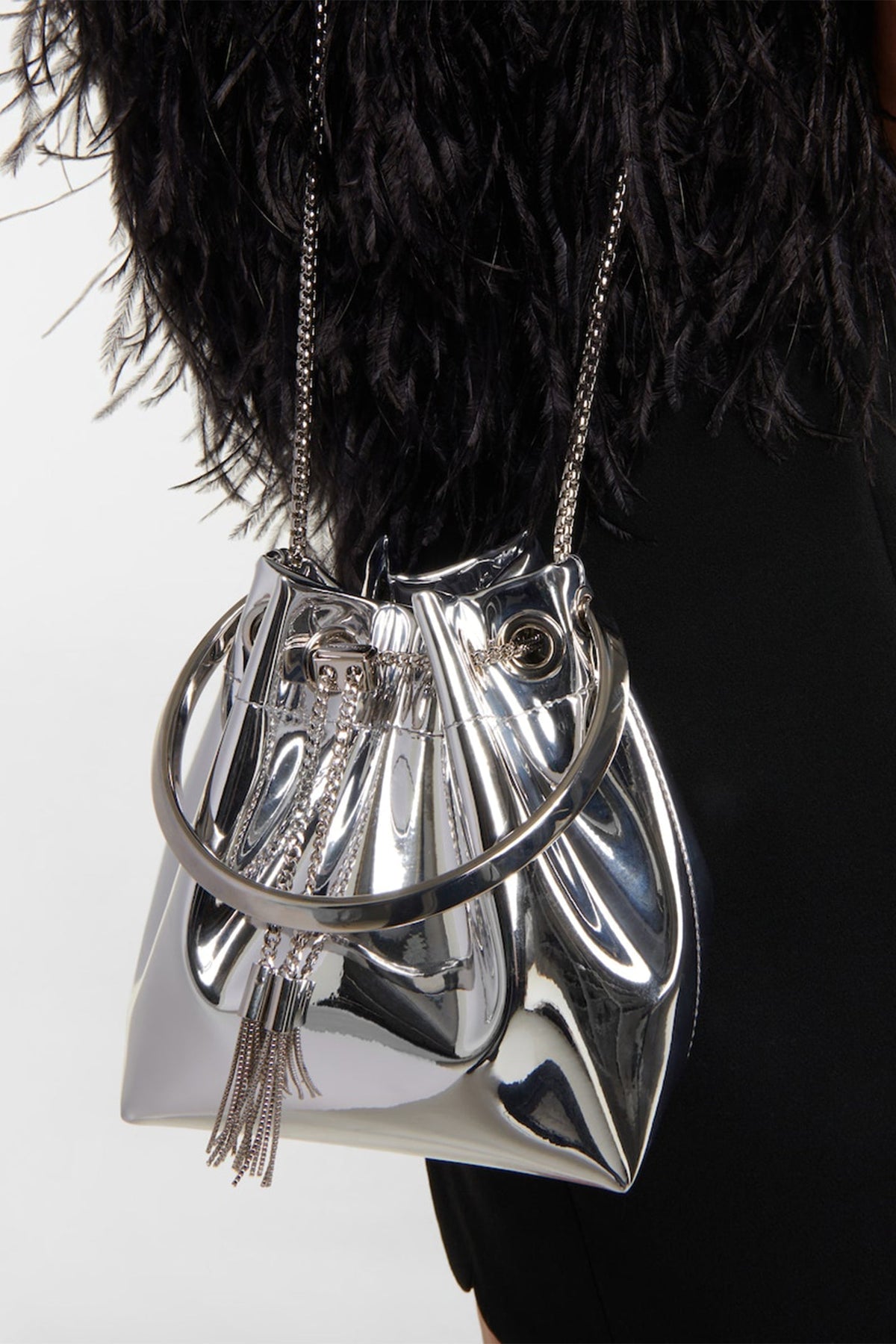 Metallic Round Handles Bucket Bag Flowering Girl