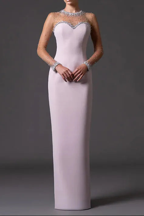 Pink Mesh Splicing Bead Long Dress With Diamonds Flowering Girl