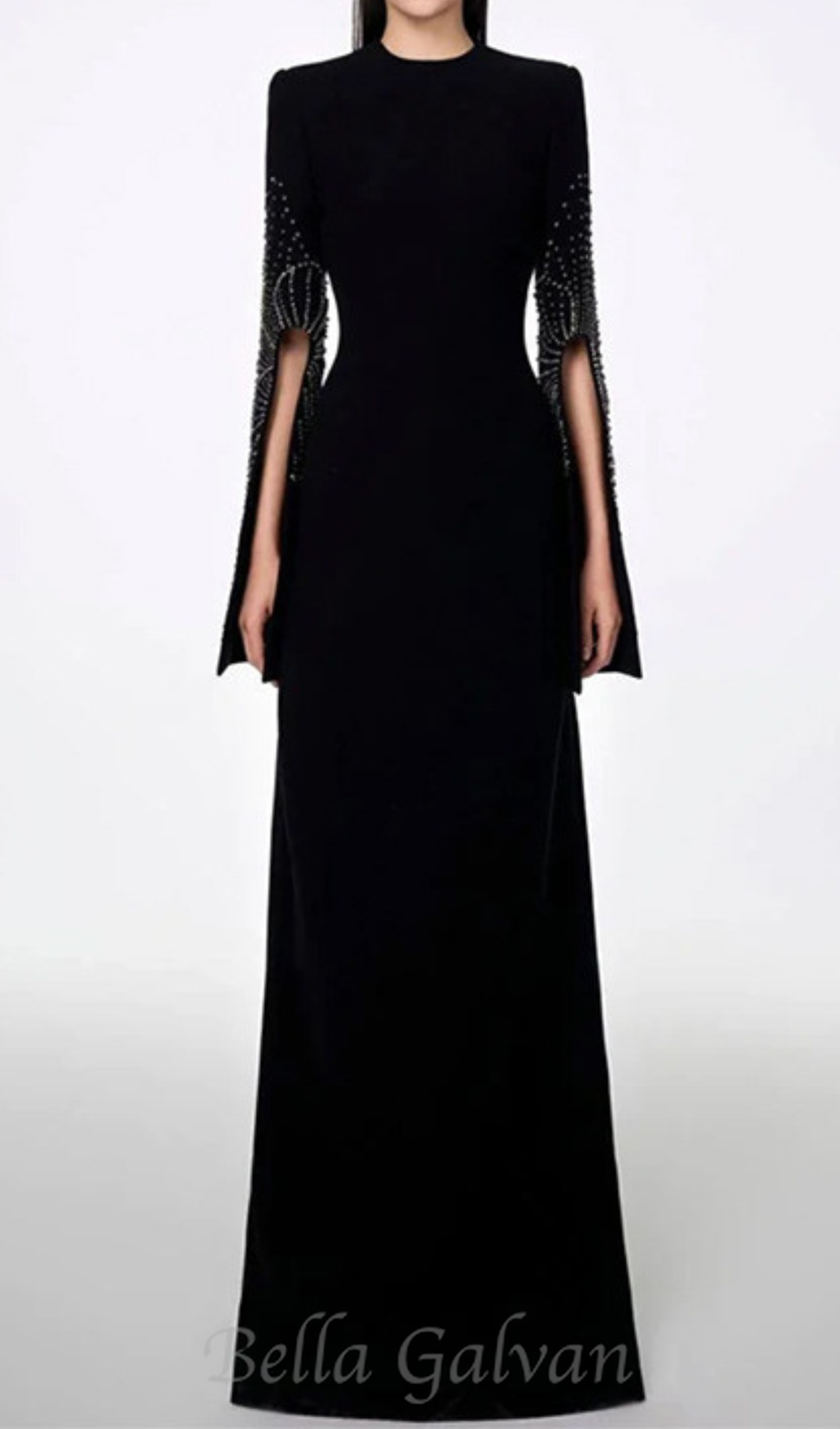 stephanie slit-sleeve bodycon maxi dress in black Flowering Girl