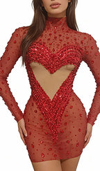 Jandina Red Sequin Diamante Mini Dress Flowering Girl